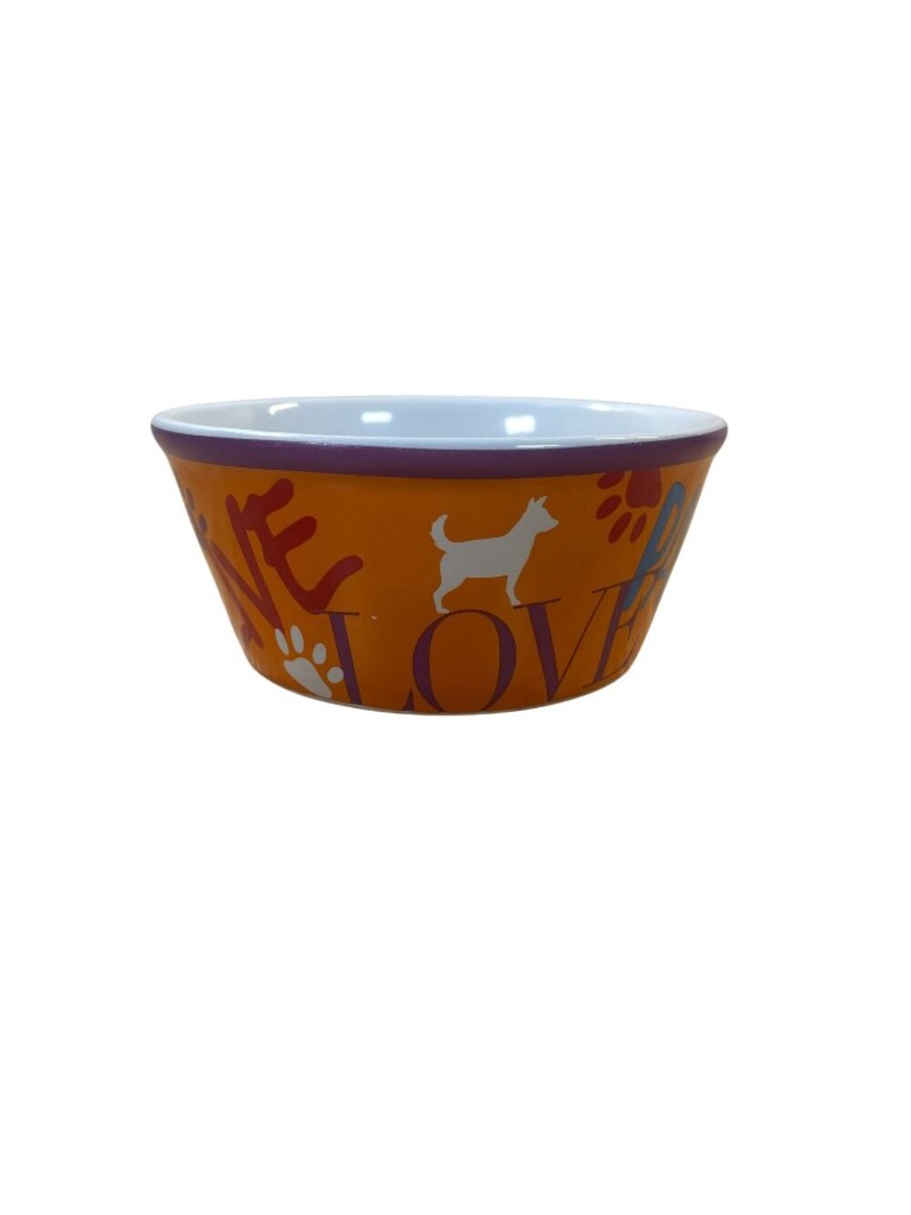 Vibrant Life Ceramic Paw Print Live Love Dog Bowl Feeder Orange